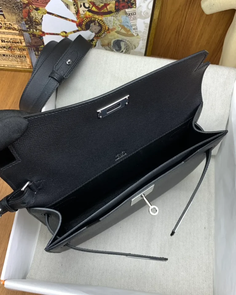 Kelly-Depeches-Inspired 25 Black Wristlet Pouch, interior viewed from above