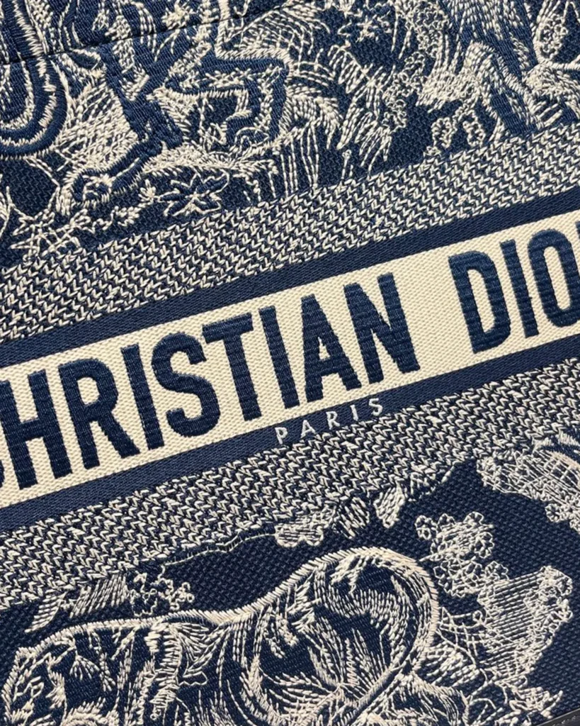 Navy and Cream Wildlife Tote — pattern detail view