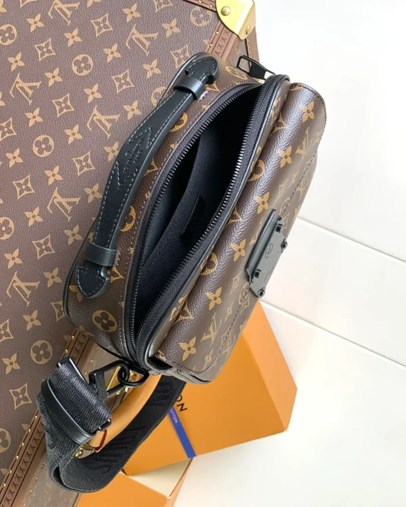 Brown Monogram Black-Trim Messenger Bag — interior view