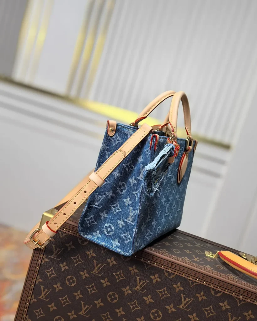 Blue Denim-Look Monogram Tote — side view