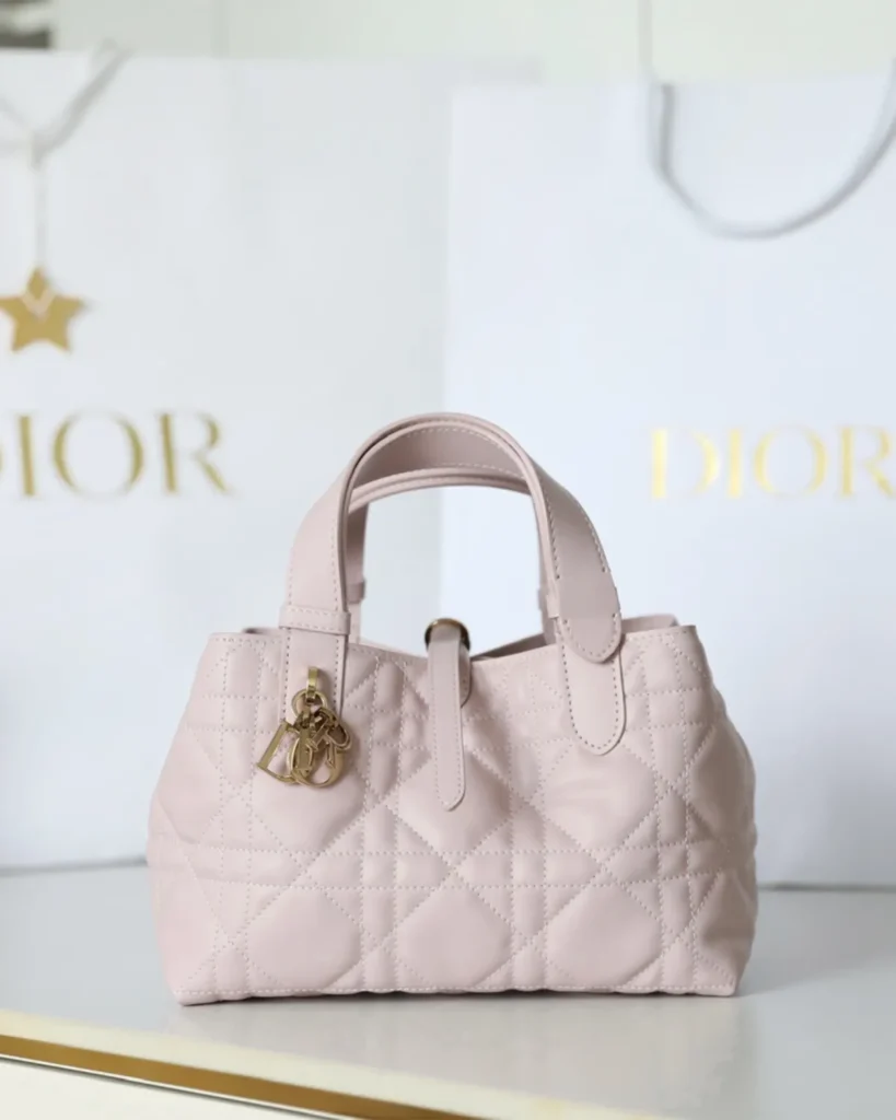 Pale Pink Soft Quilted Tote — front view