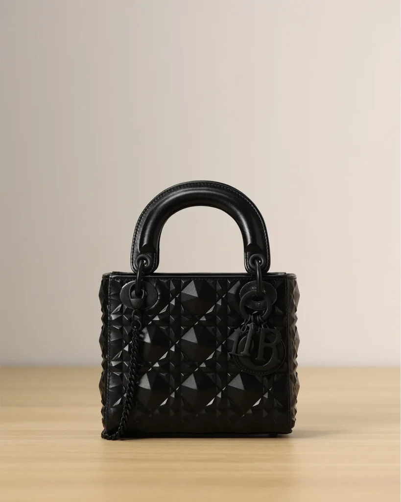 Black Faceted Top Handle Bag — front view
