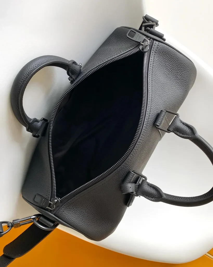 Black Grained-Look Duffle Bag — interior view