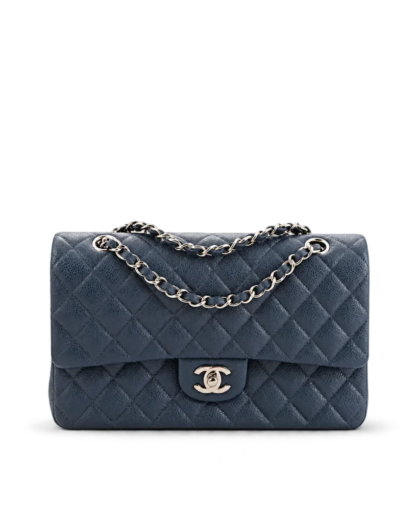 Slate Blue Quilted Chain Flap Bag — main view