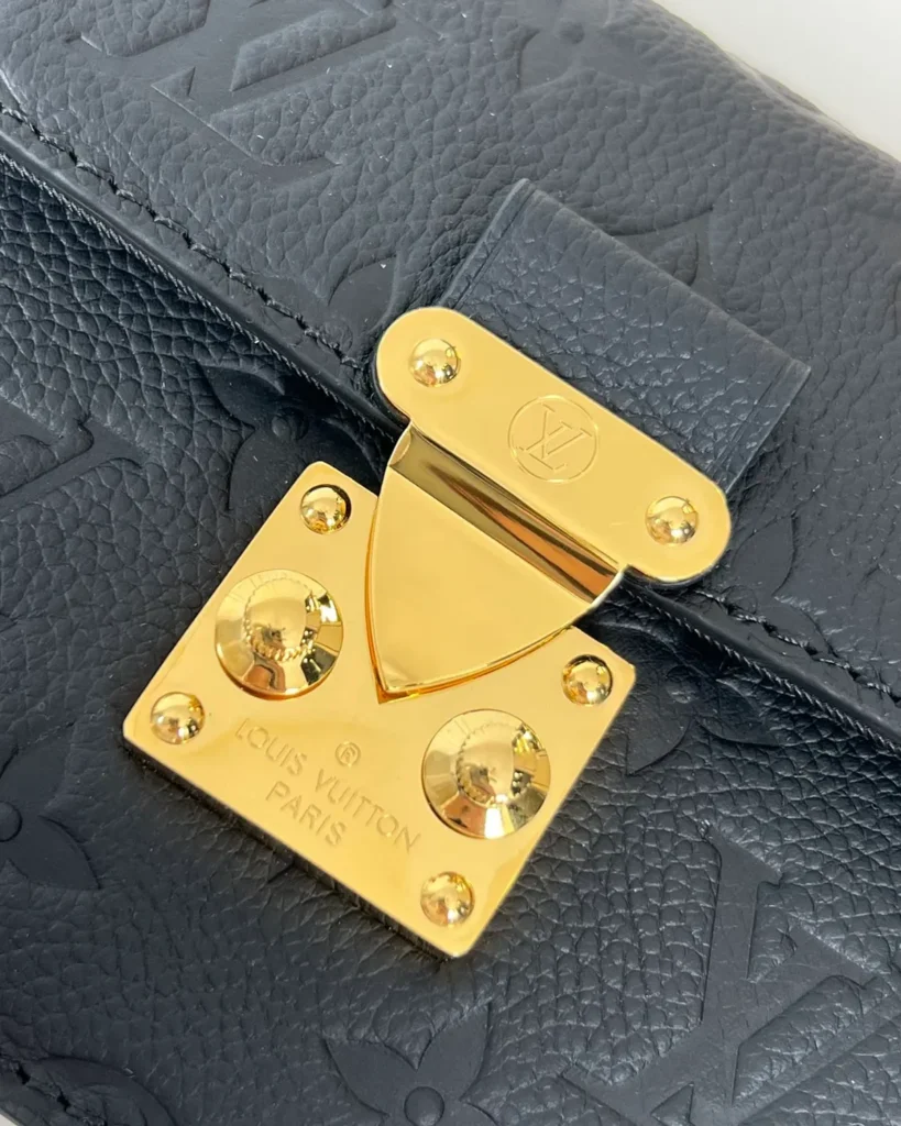 Black Embossed Flap Chain Wallet — clasp view