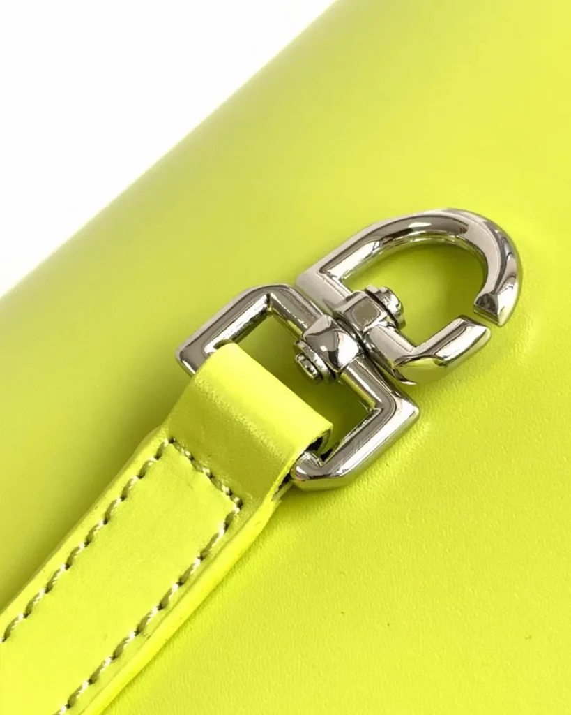 Lime Green Architectural Top Handle Bag — clip detail view
