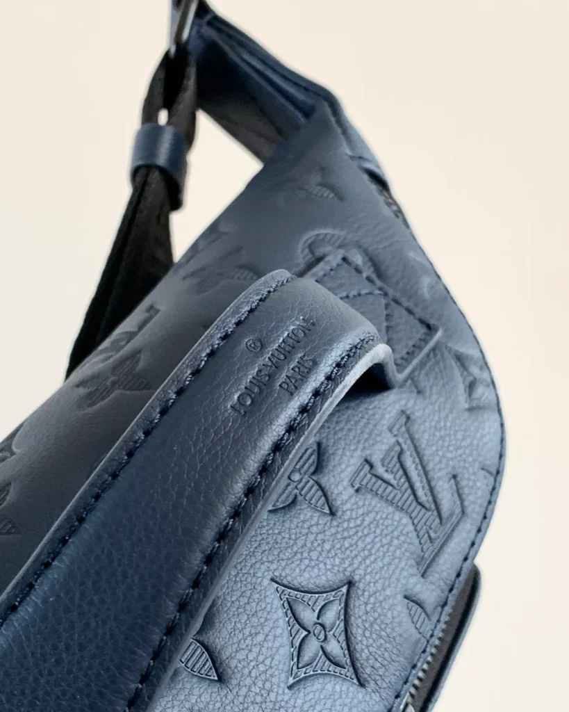 Navy Embossed-Monogram Belt Bag — 7