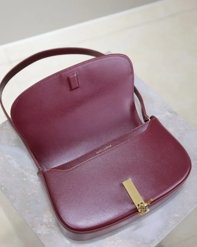 Burgundy Curved-Flap Shoulder Bag — open flap view