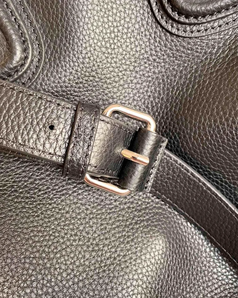 Black Rounded Twin-Handle Satchel — buckle detail