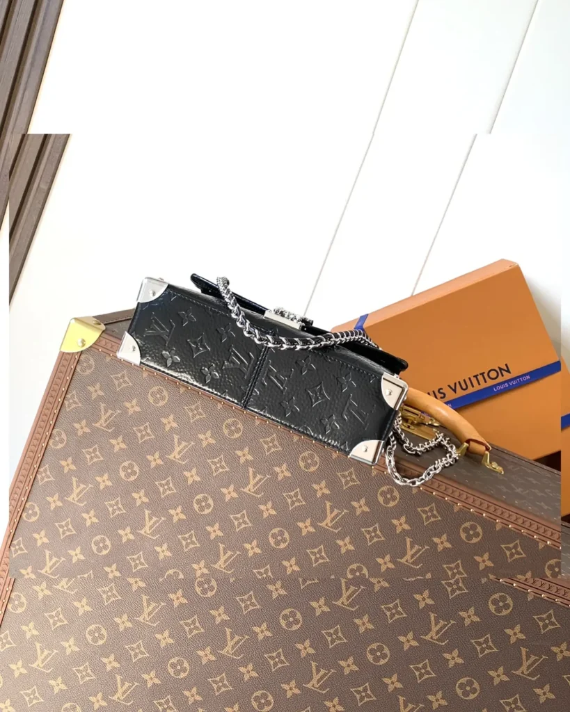 Black Embossed Chain Flap Bag — base view