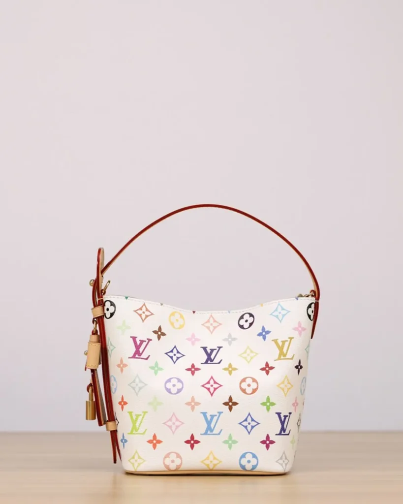 White Multicolor Monogram Bucket Bag — front view