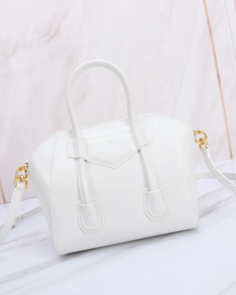 White Lock Detail Top Handle Bag — rear view