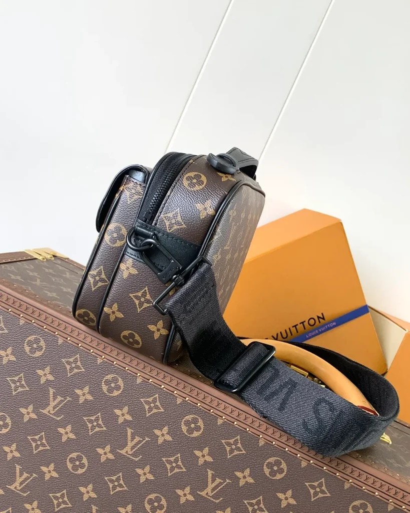 Brown Monogram Black-Trim Messenger Bag — side view