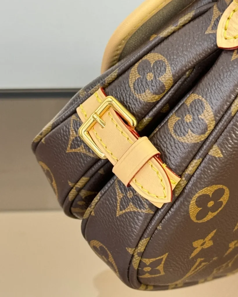 Brown Monogram Tan-Trim Saddle Bag — side detail view