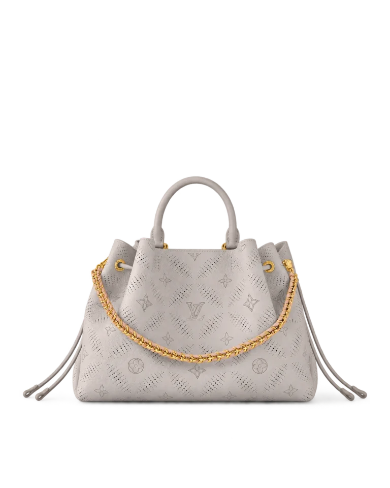 Pale Gray Perforated Monogram Chain Tote — upright front view