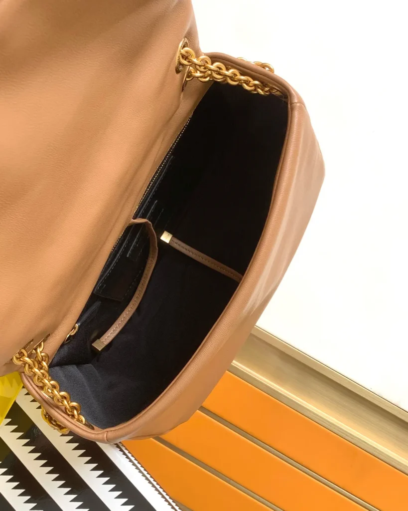 Caramel Geometric Flap Chain Bag — interior view
