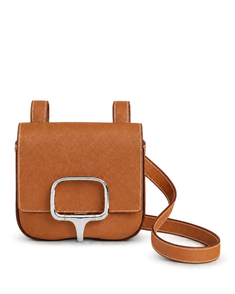 Della Cavalleria-Inspired Gold Mini Saddle Bag, upright front view