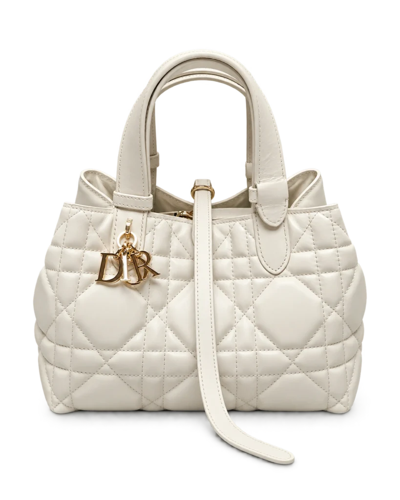 Ivory Soft Quilted Tote — upright front view