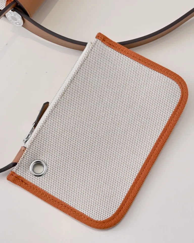 Cream Canvas-Texture Tan Flap Bag — pouch view