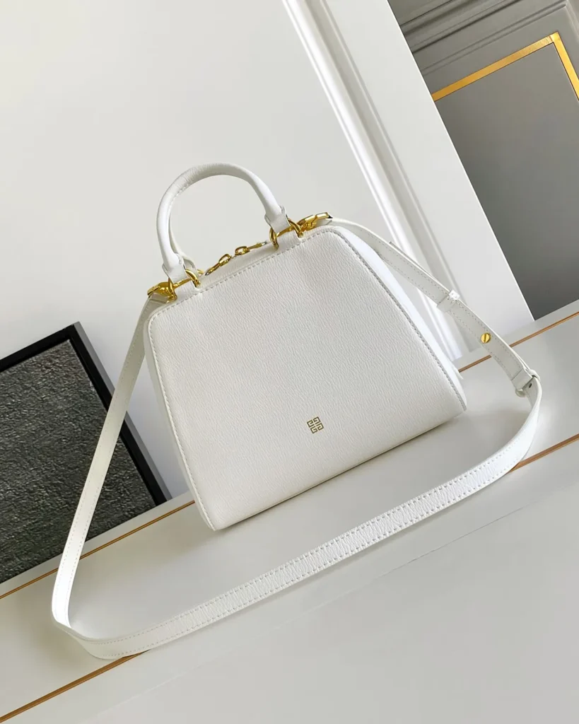 White Domed Top Handle Bag — rear view