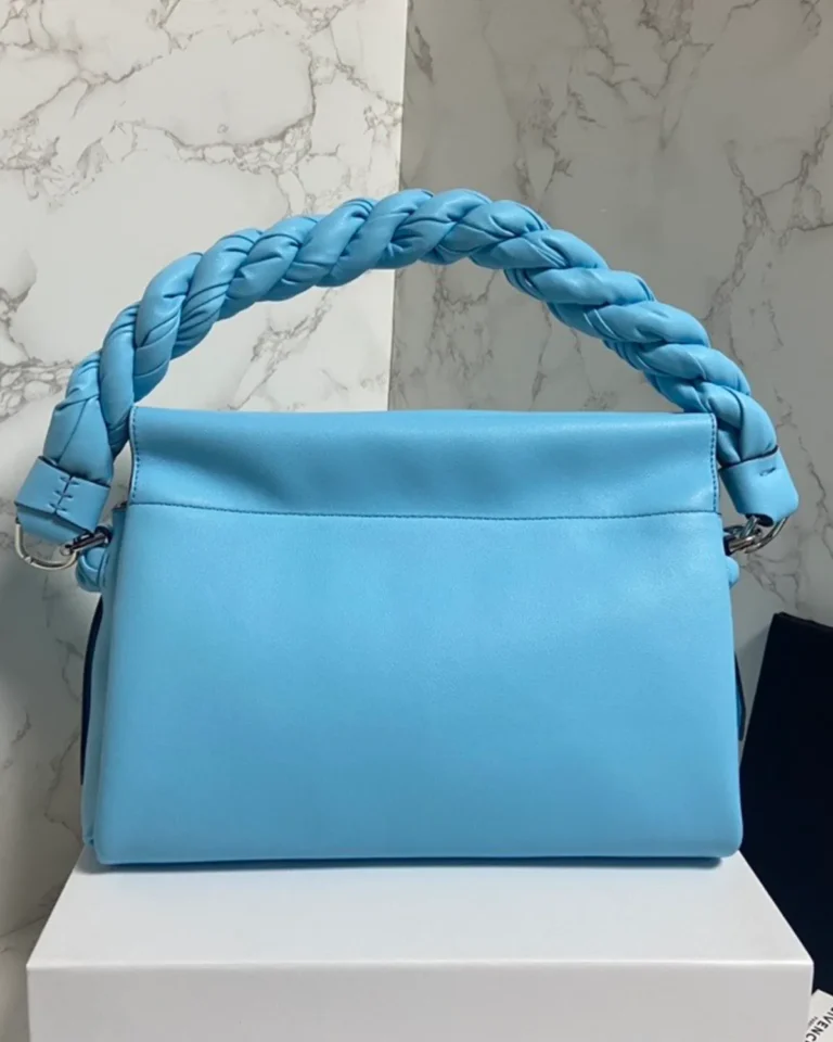 Blue Braided-Handle Flap Bag — rear