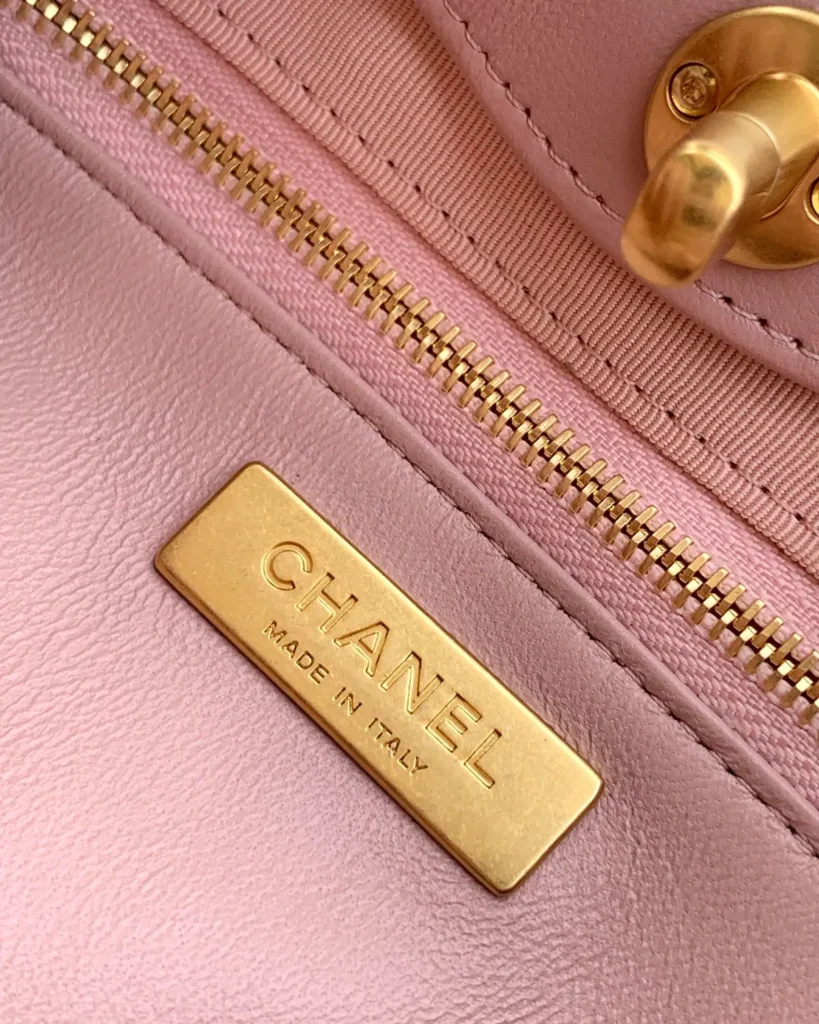 Pink Quilted Cutout-Handle Tote — interior zipper view