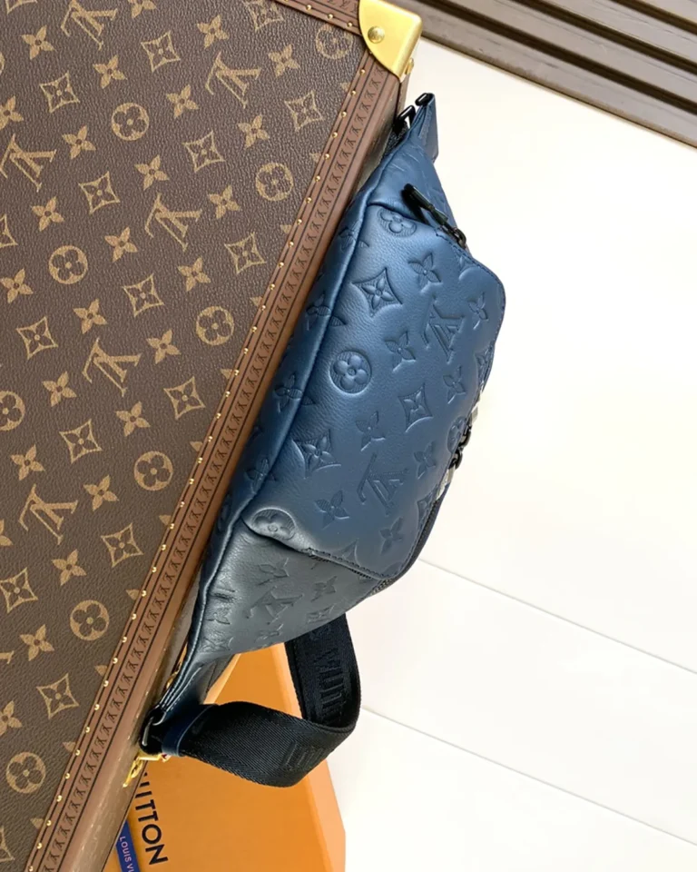 Navy Embossed-Monogram Belt Bag