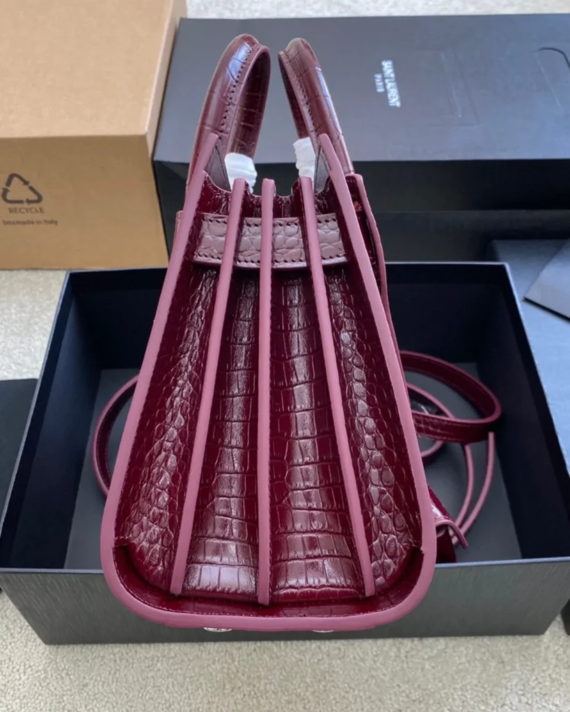 Burgundy Embossed Accordion Tote — side view