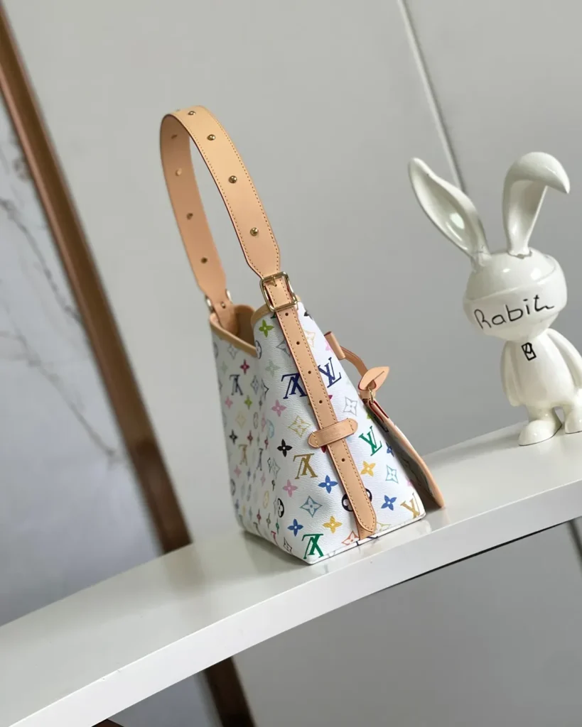 White Multicolor Monogram Bow Shoulder Bag — side view