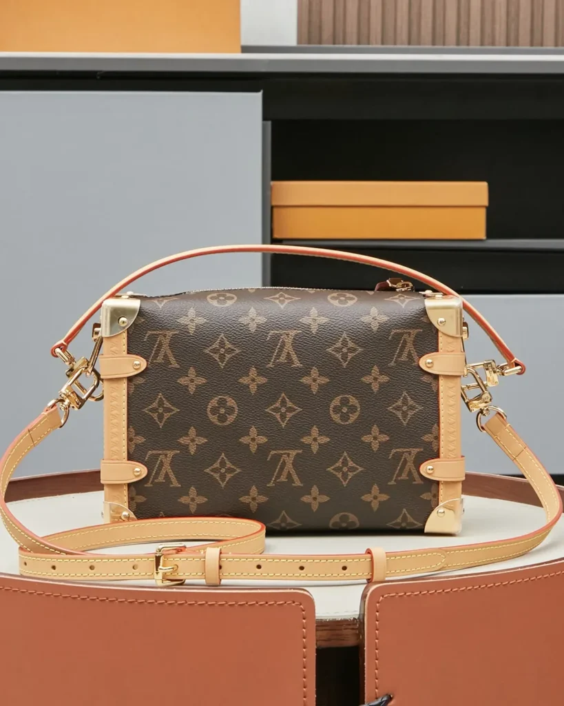 Brown Monogram Tan-Trim Shoulder Bag — rear view