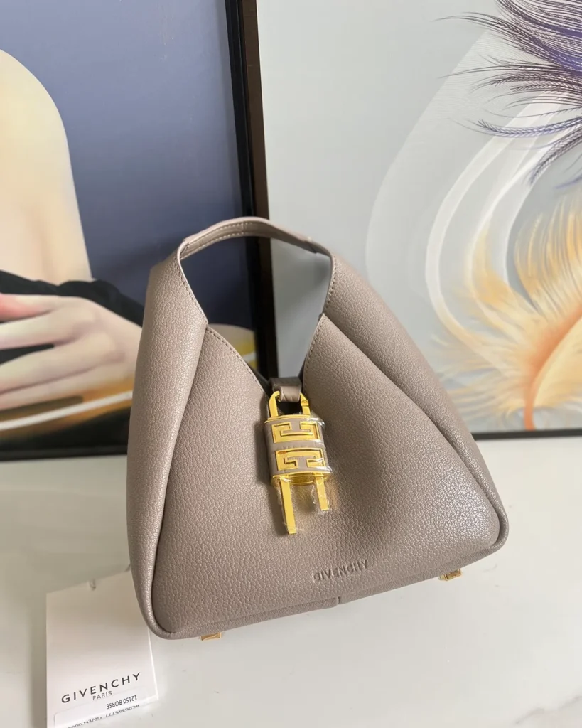 Taupe Sculptural Padlock Hobo — front styled