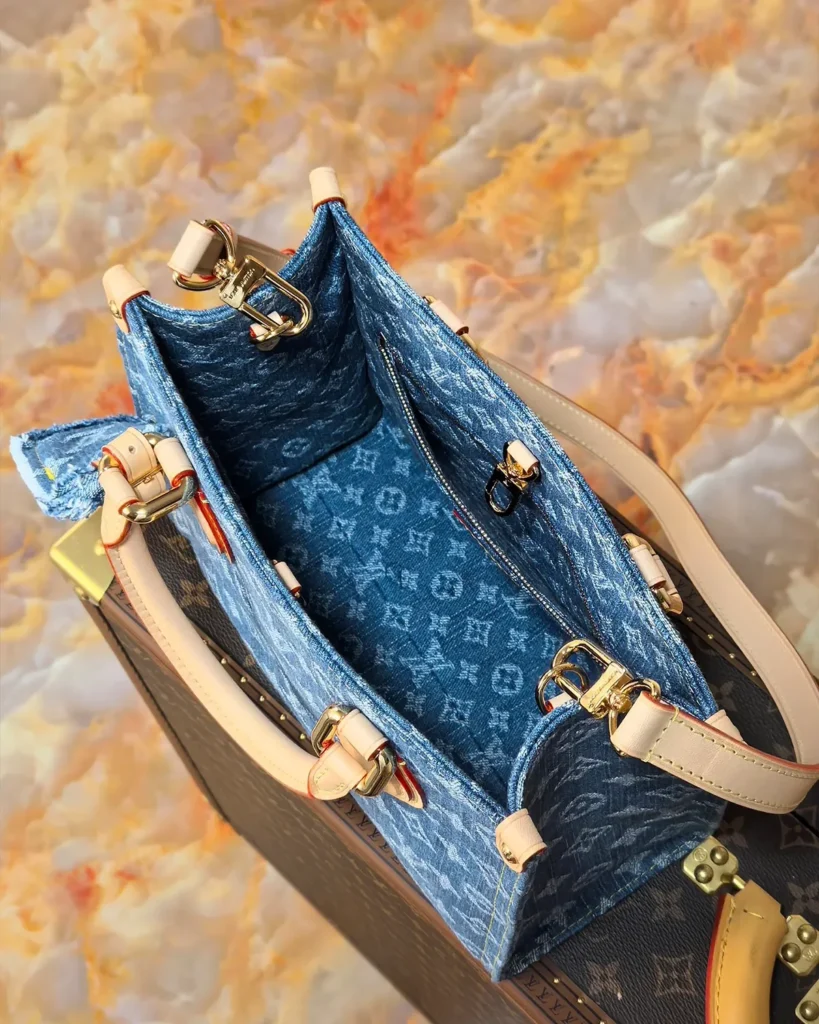 Blue Denim-Look Monogram Tote — interior view