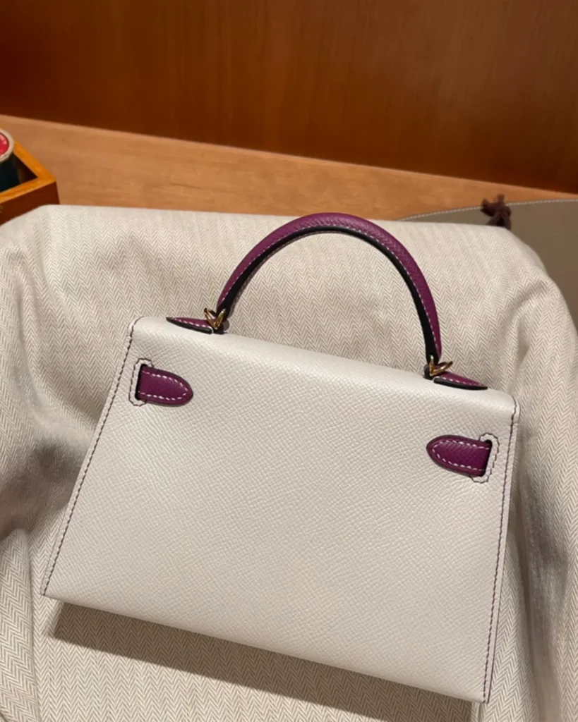 Kelly-Inspired 25 Craie and Rose Pourpre Bag, back view