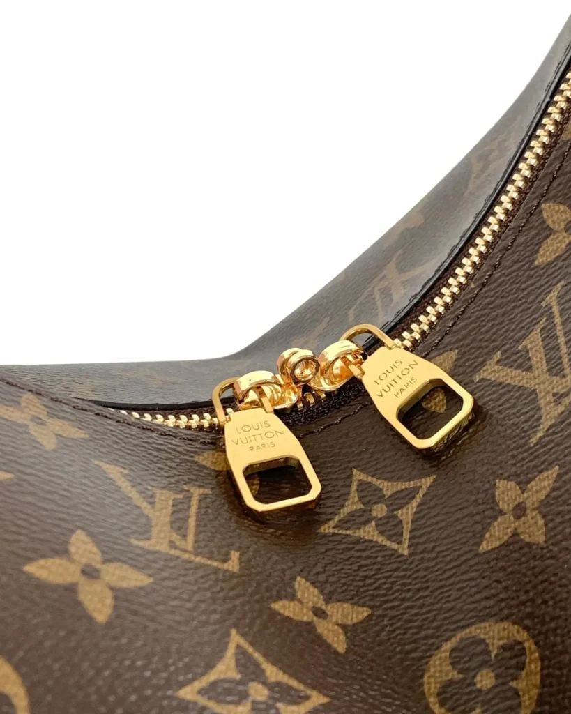 Brown Monogram Slouchy Hobo — zip detail view