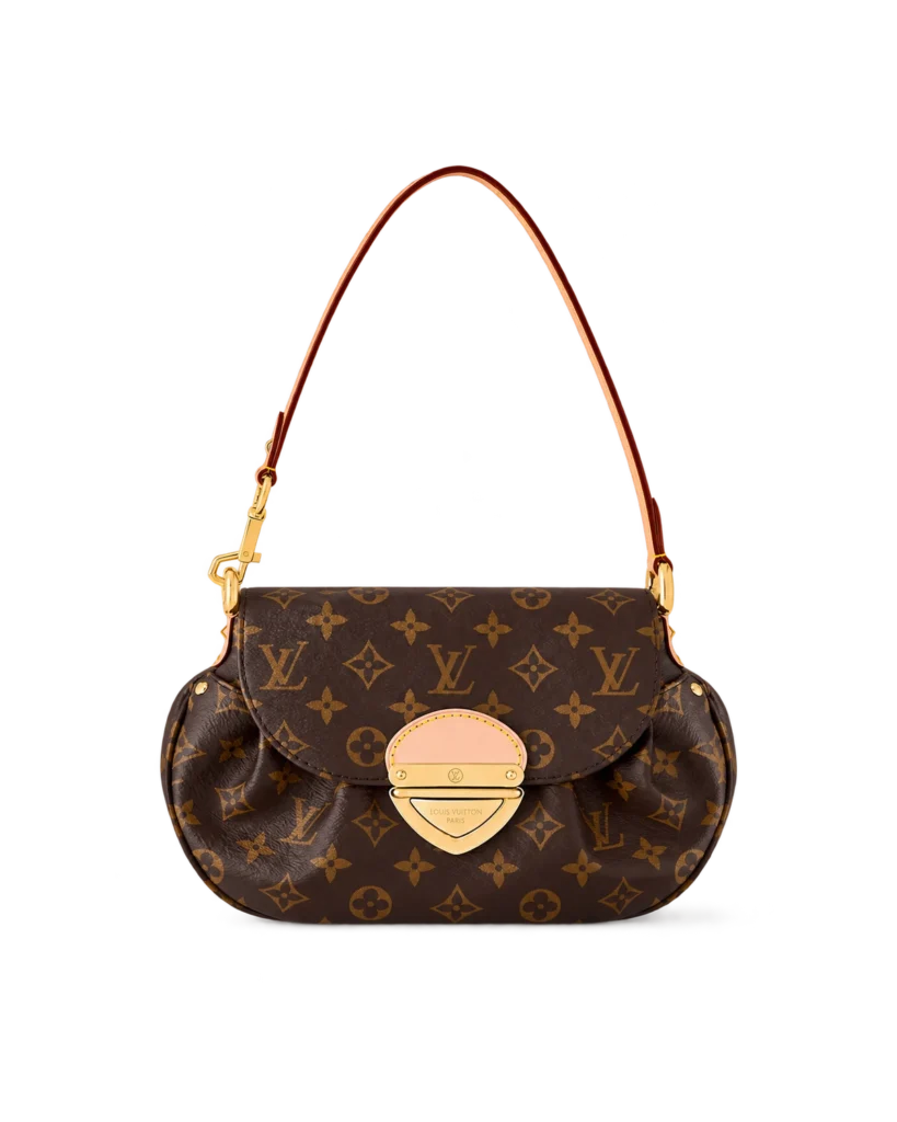 Brown Monogram Curved Flap Shoulder Bag — upright front view