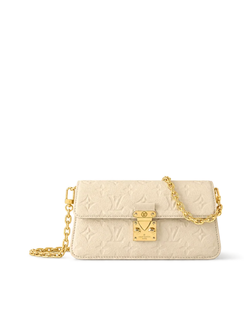 Cream Embossed Flap Chain Wallet — main view
