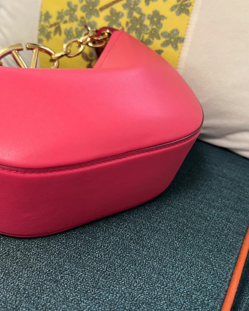 Bright Pink Crescent Chain Shoulder Bag — base view