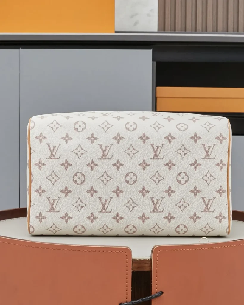 Cream Monogram Top-Handle Bag with Colorful Charms — base view