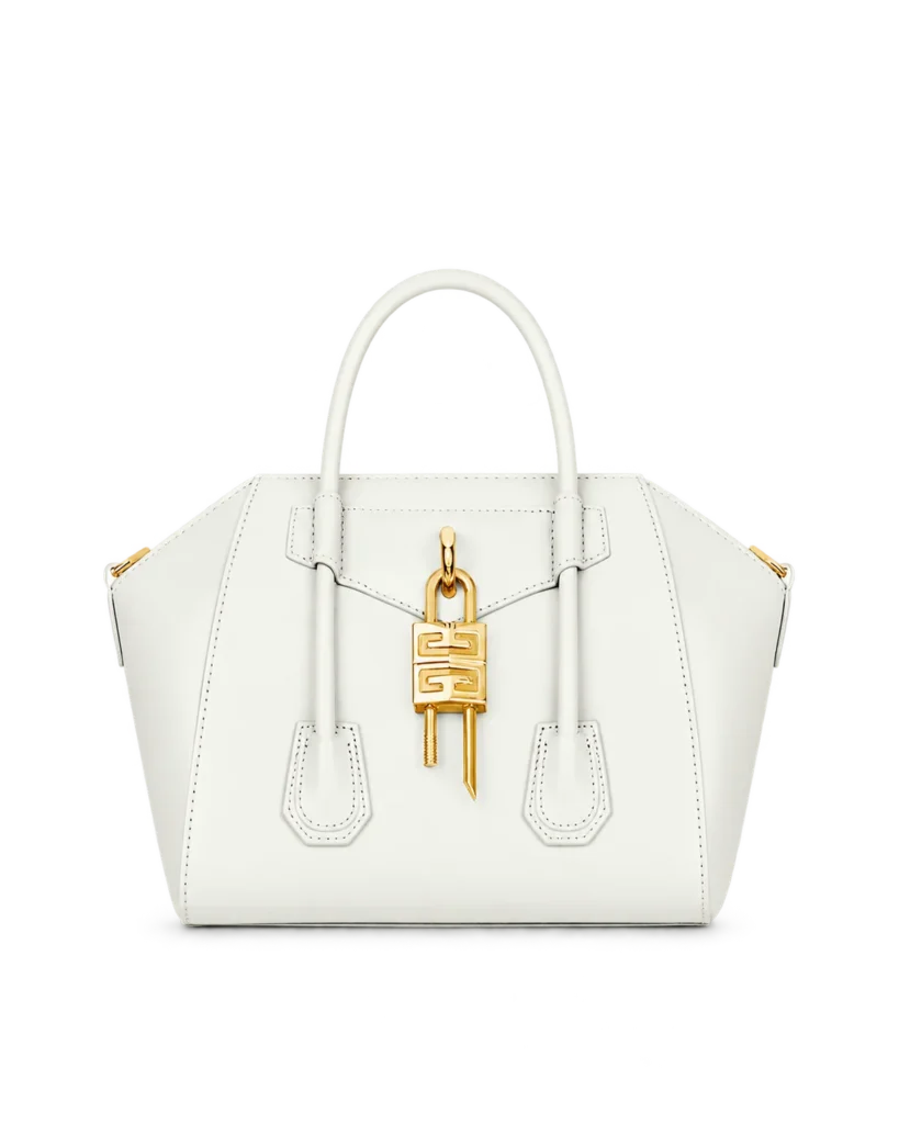 White Lock Detail Top Handle Bag — main view