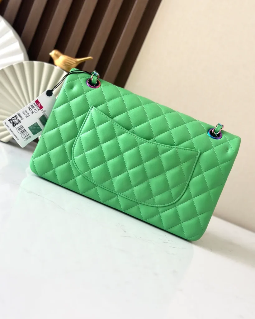 Bright Green Iridescent-Accent Flap Bag — rear view