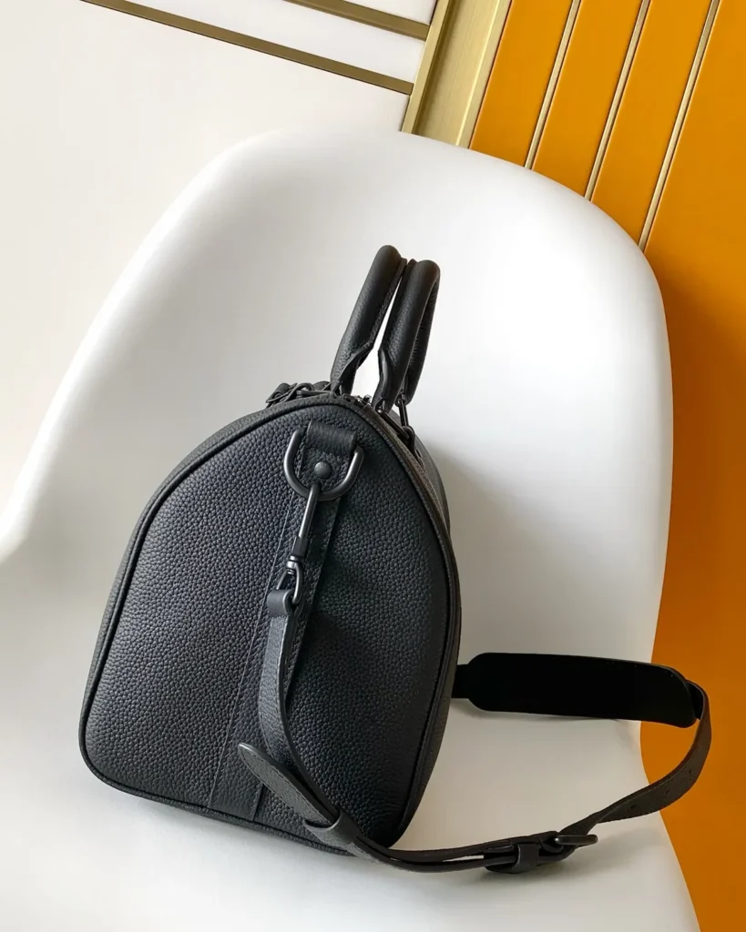 Black Grained-Look Duffle Bag — side view