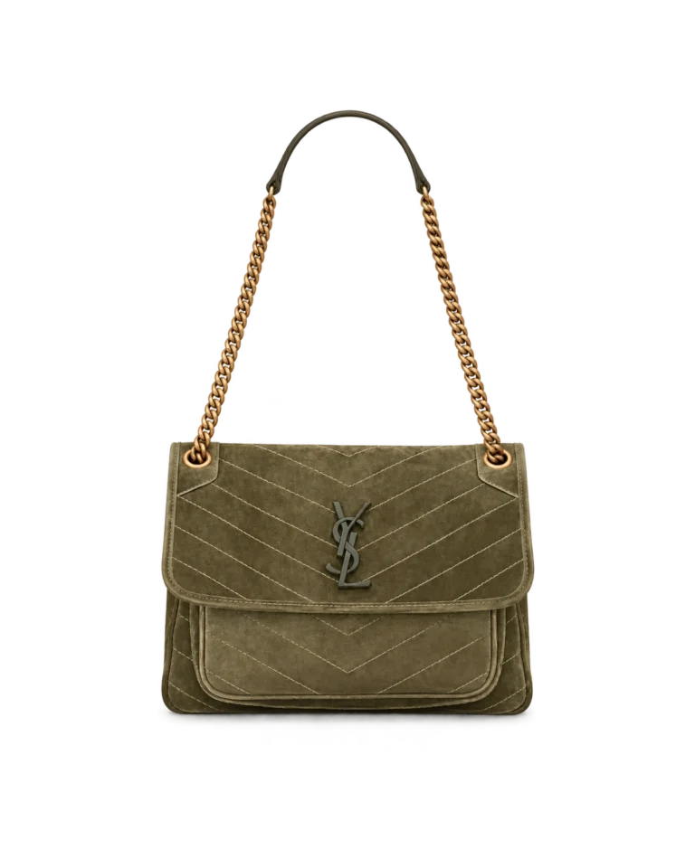 Olive Chevron Chain Flap Bag — upright front view