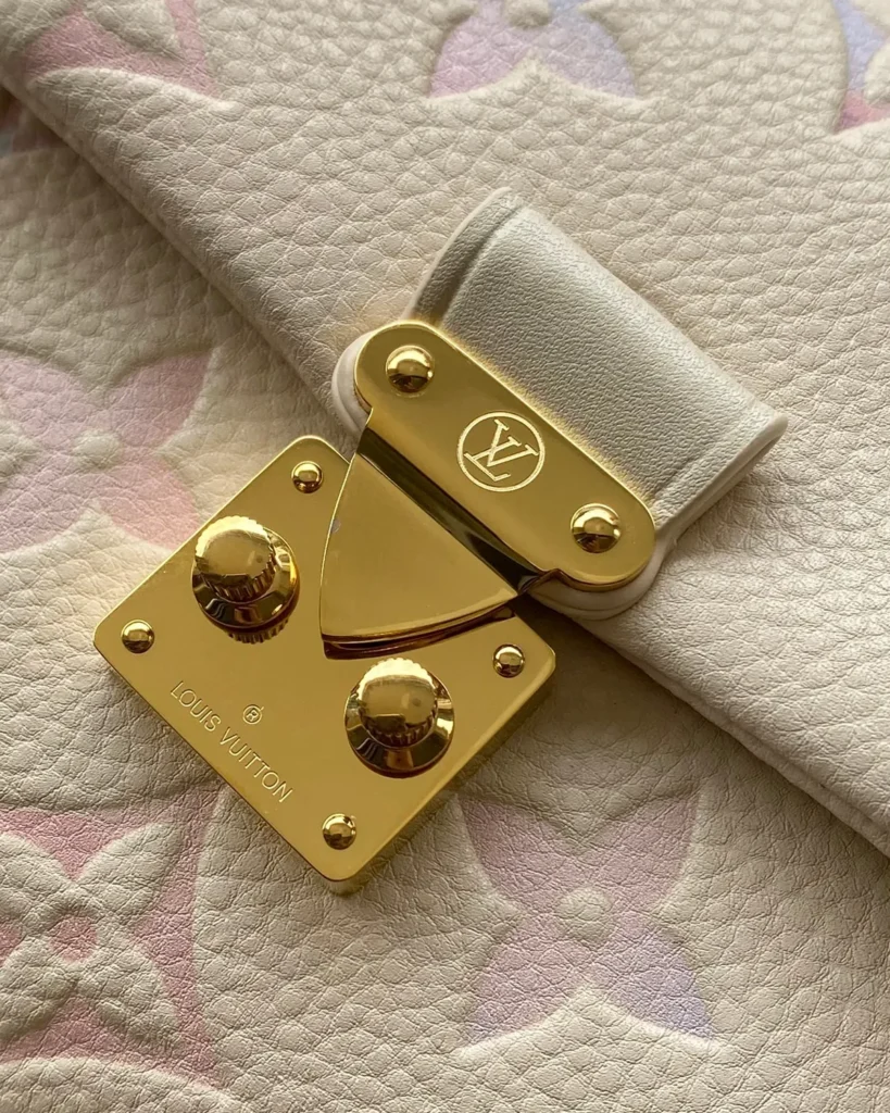 Cream Pastel Monogram Top Handle Bag — clasp view