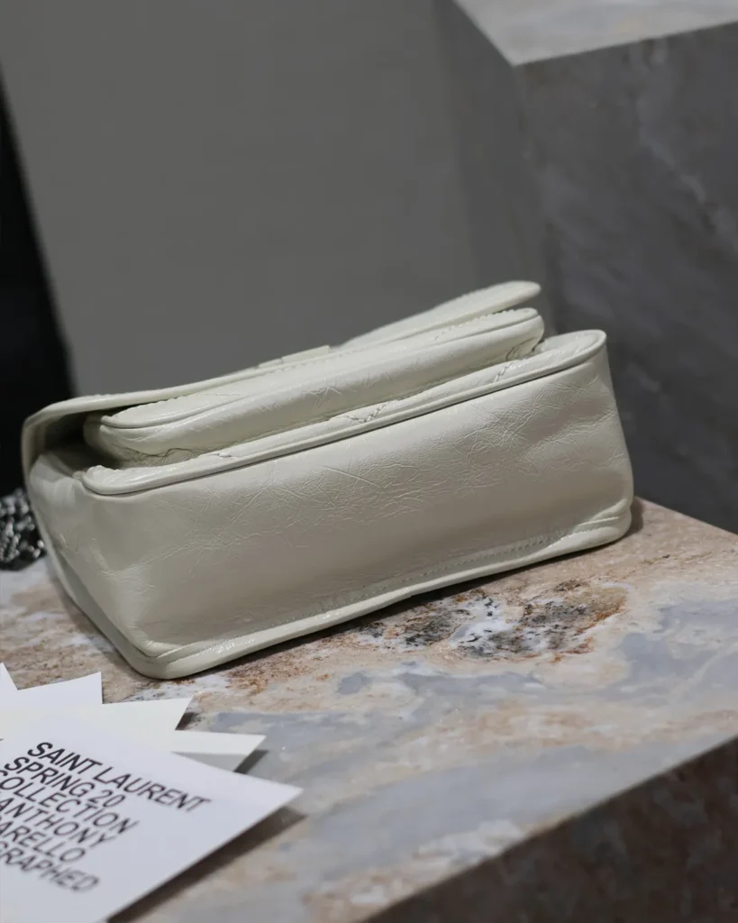 Ivory Crinkled Chevron Chain Bag — base view