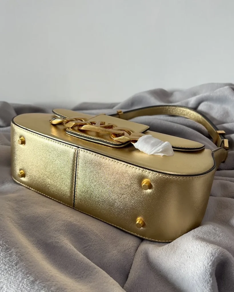 Metallic Gold-Tone Chain-Detail Shoulder Bag — base view