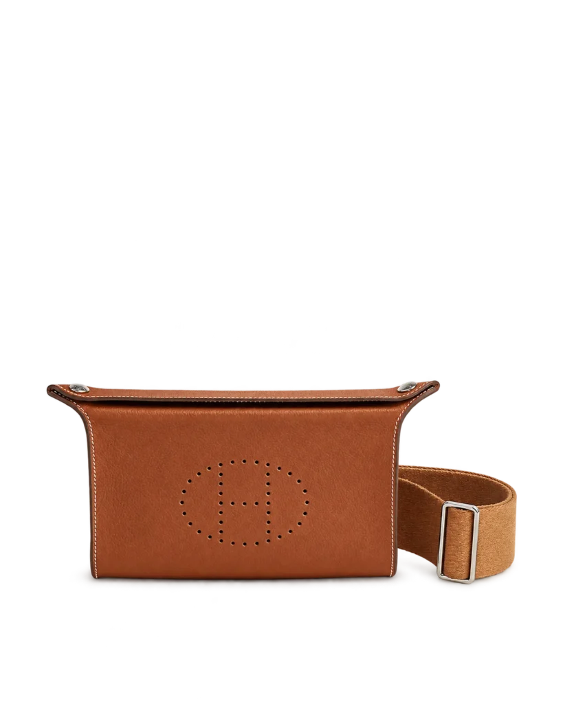 Videpoches-Inspired Tan Structured Crossbody Pouch, front and woven strap