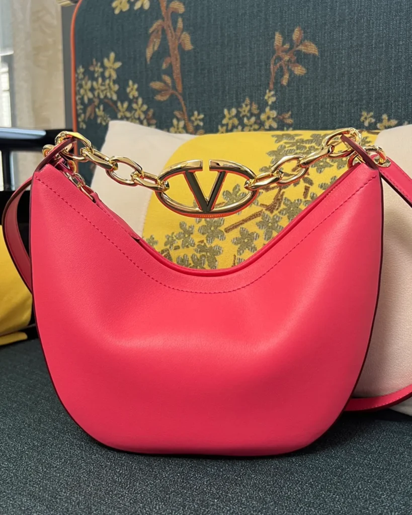 Bright Pink Crescent Chain Shoulder Bag — front view