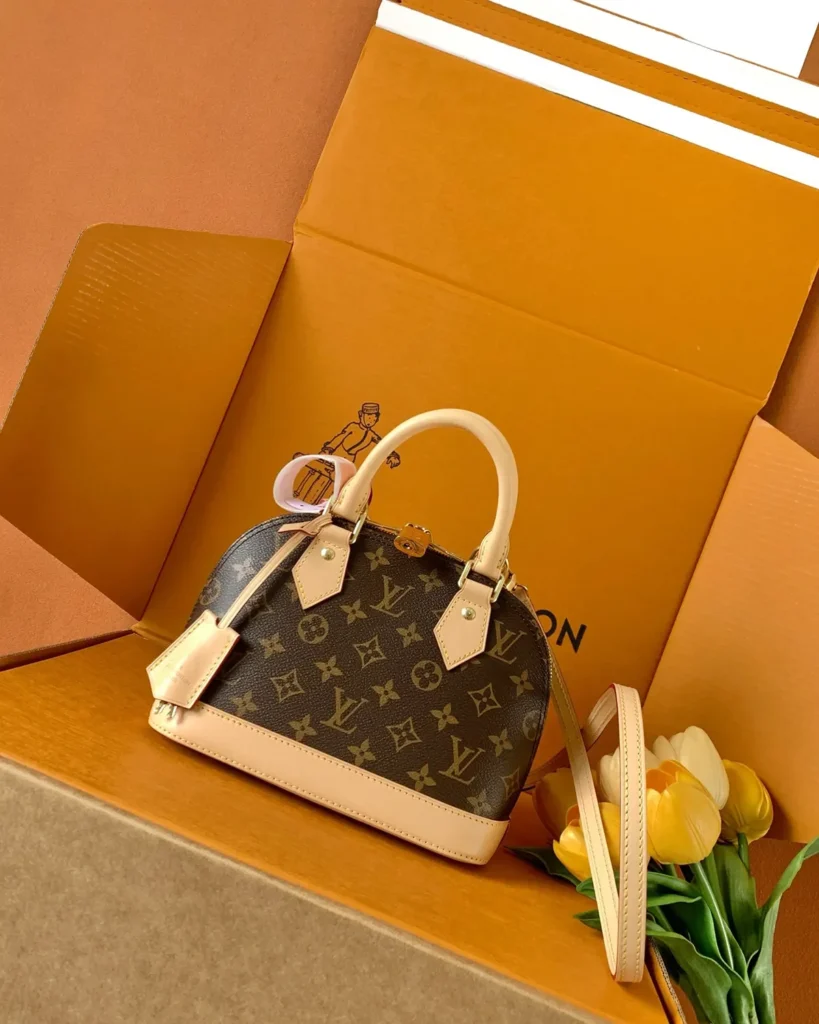 Brown Monogram Dome Satchel with Pale Trim — front view