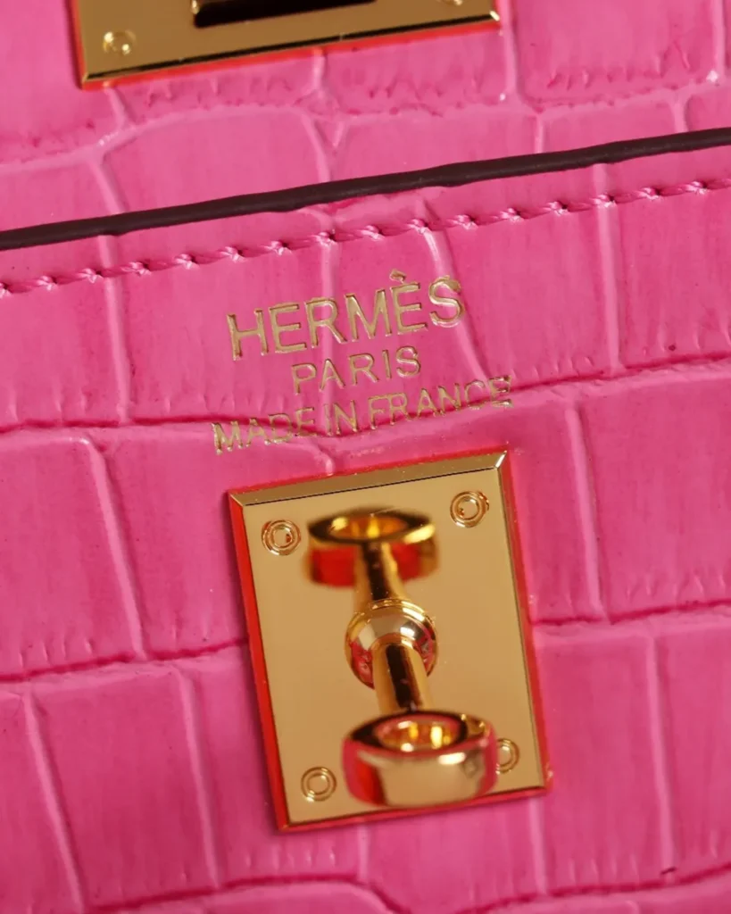 Kelly-Inspired Pink Croc-Pattern Top-Handle Bag, embossed panel and turn-lock
