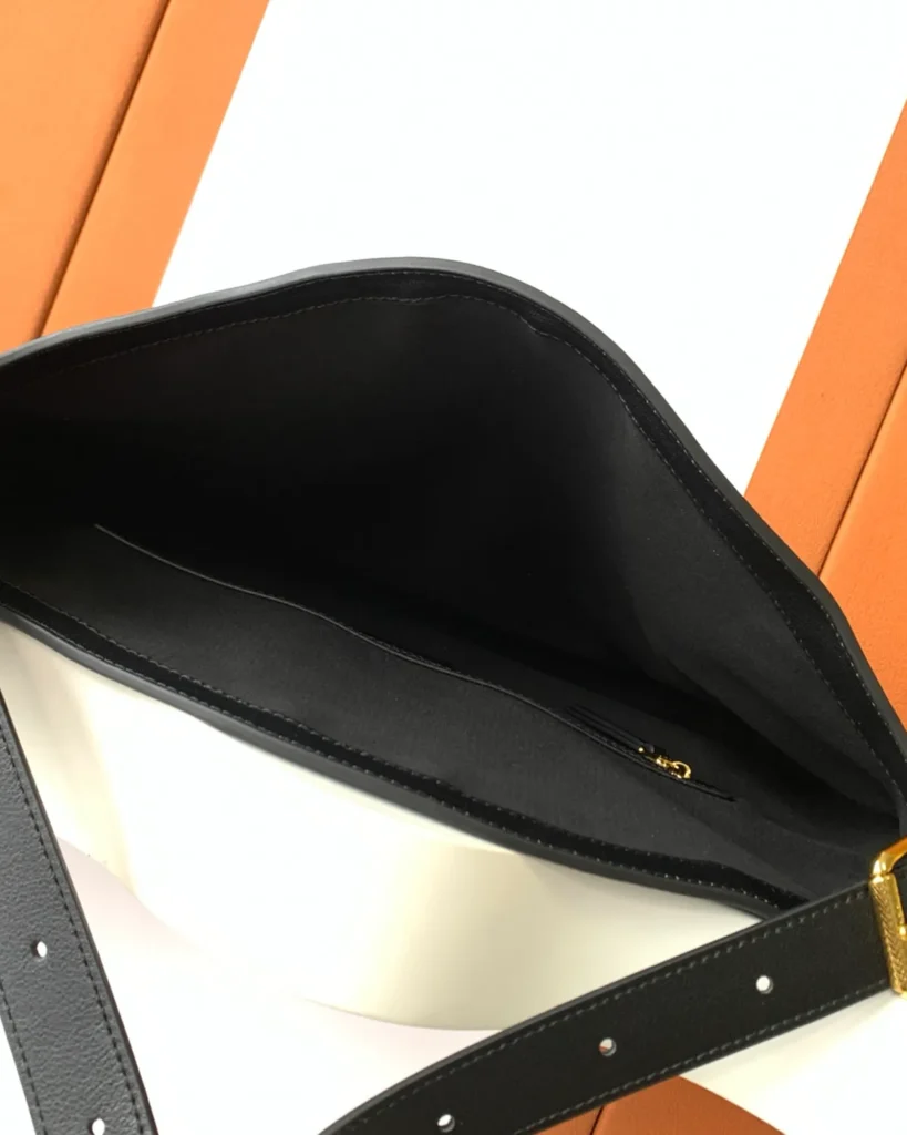 Black Curved-Top Buckle Shoulder Bag — interior